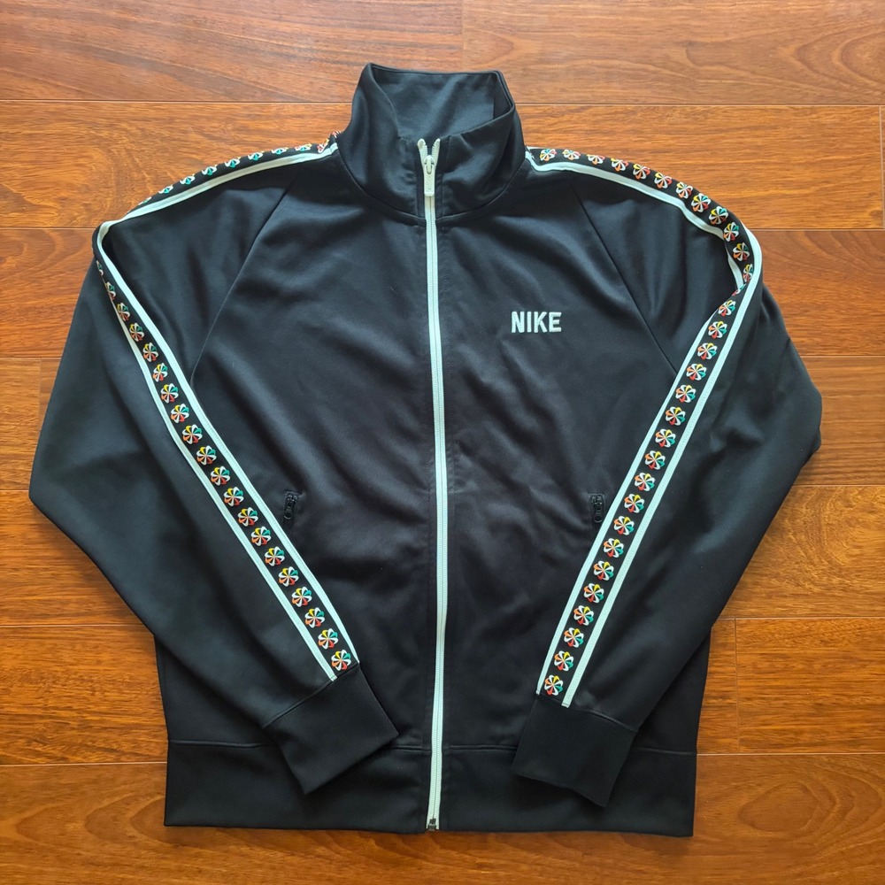 Nike Track Jacket Black Men's M Pinwheel Sunburst Logo Sleeve Tape Full Zip Y2K